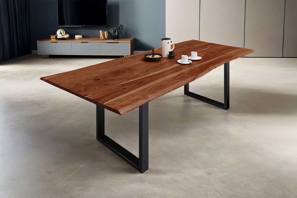 Esstisch Baumkante massiv Akazie nussbaum 260 x 100 schwarz MILO