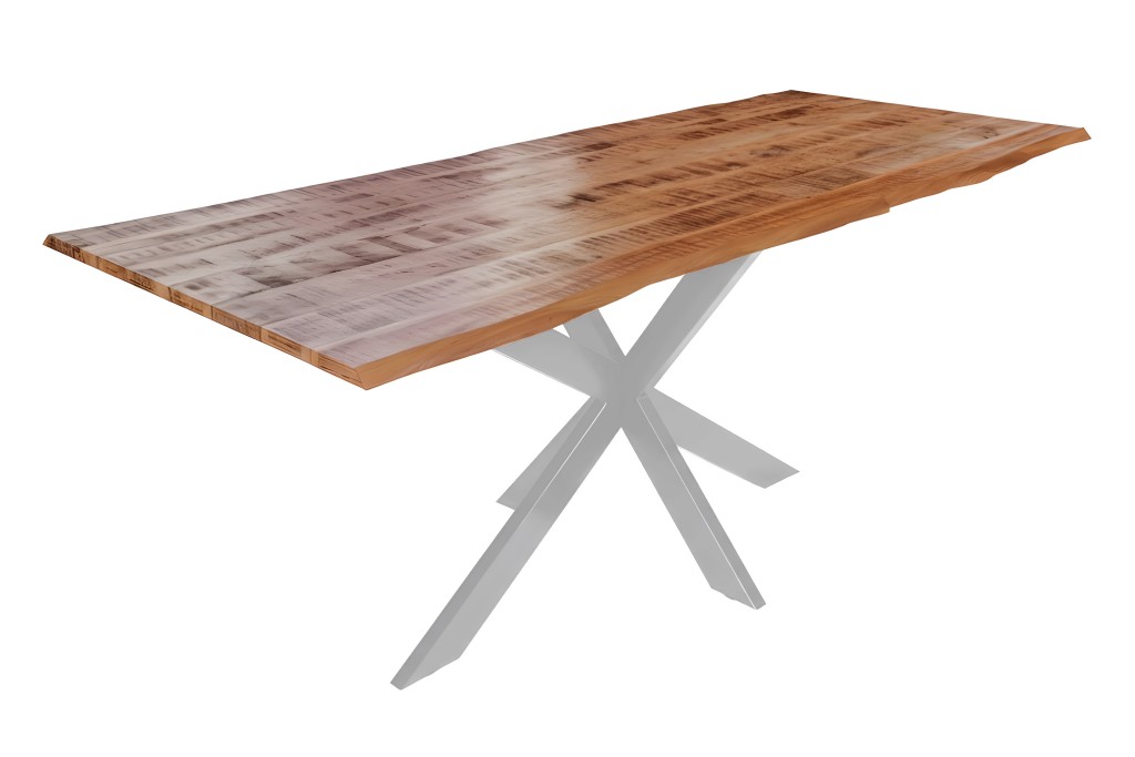 Esstisch Baumkante Massiv Mango naturfarben 300 x 100 silber Spider-Gestell DORA