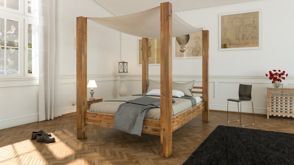 Himmelbett 140x200 cm Massivholzbett Akazie BELLA