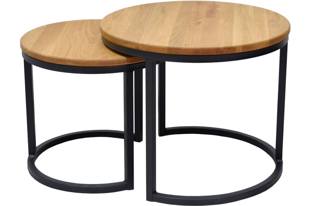Couchtisch 2er Set Industrial-Design Wildeiche massiv 50 & 40 cm schwarz CHLOE