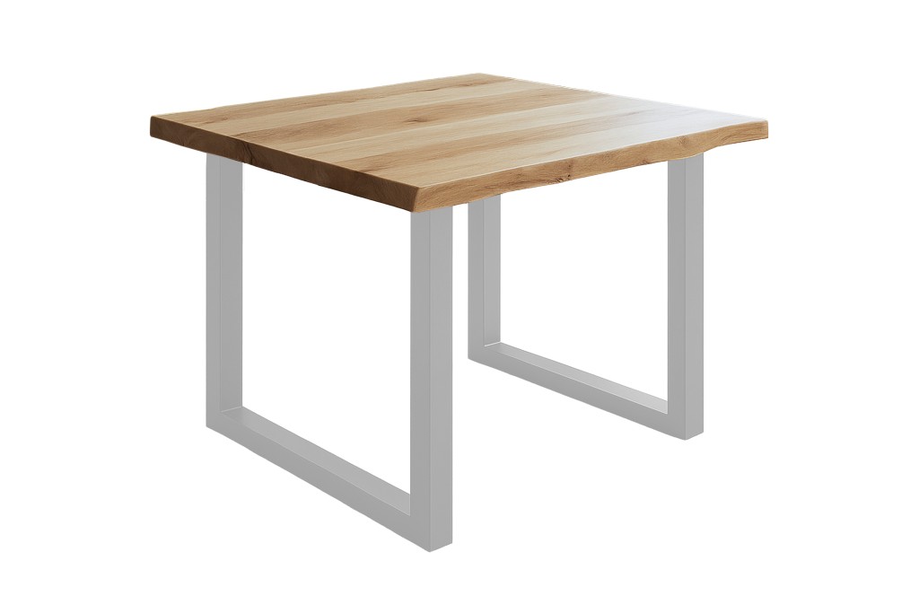 Esstisch Baumkante massiv Eiche geölt 80 x 80 cm U-Gestell silber SALVADOR