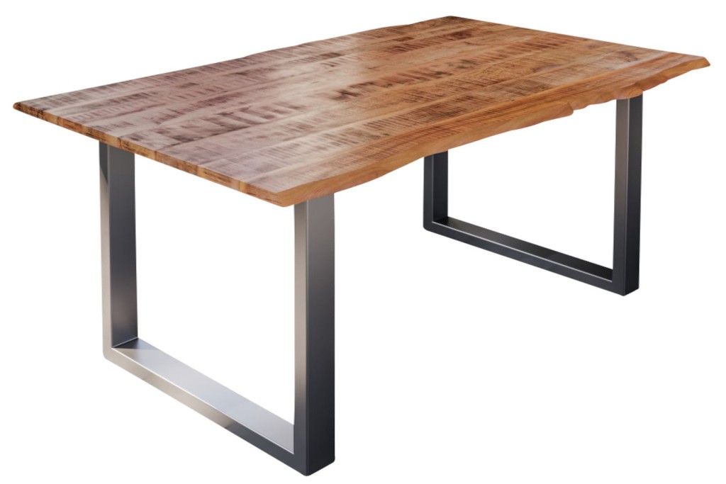 Esstisch Baumkante Massiv Mango naturfarben 160 x 85 silber U-Gestell DORA