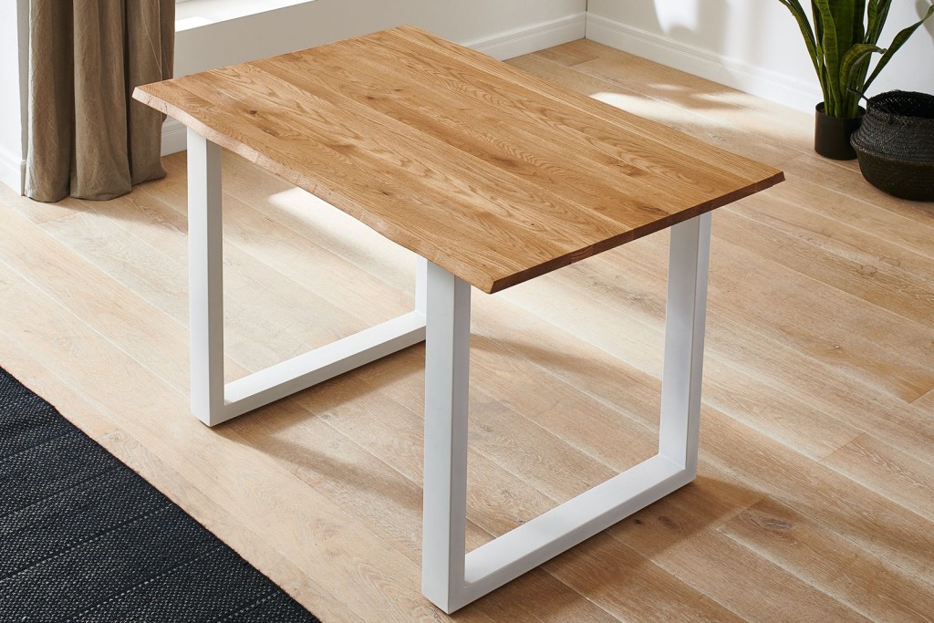 Esstisch Baumkante Massiv Wildeiche 160 x 85 weiß SESSA