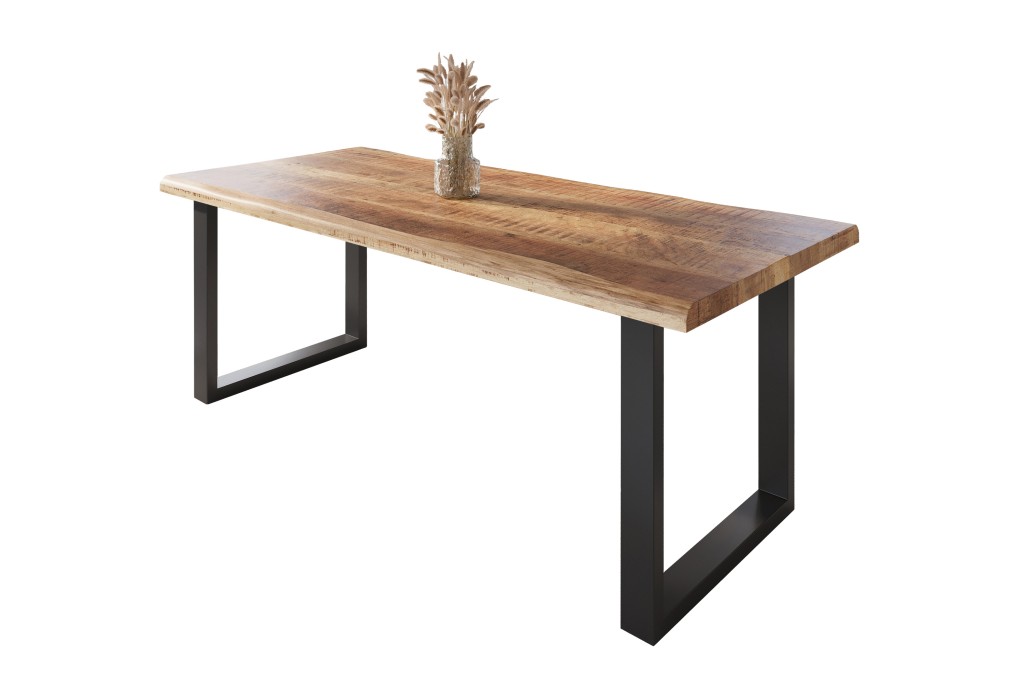Esstisch Baumkante massiv Mango rough 240 x 100 U-Gestell schwarz ATLAS