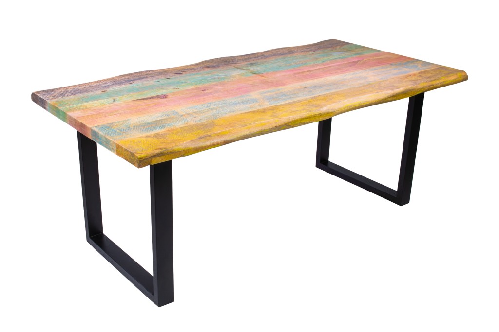 Esstisch Baumkante 180 x 90 cm Mango massiv Bunt U-Gestell Schwarz LIBRO