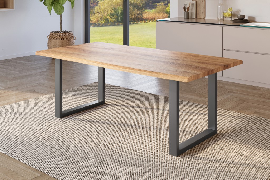 Esstisch Baumkante Holz-Optik Wildeiche 220 x 100 U-Gestell schwarz JULIUS