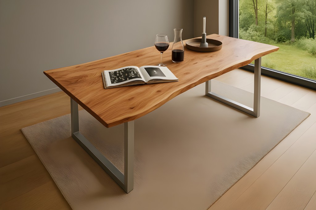 Esstisch Baumkante massiv Akazie natur 180 x 90 silber QUINN