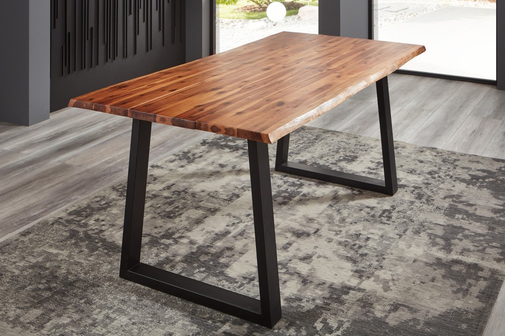 Esstisch Baumkante cognac Akazie V-Gestell schwarz 140 x 80 cm WIEN