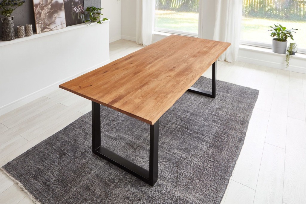Esstisch Baumkante Massiv Wildeiche 180 x 90 schwarz SESSA