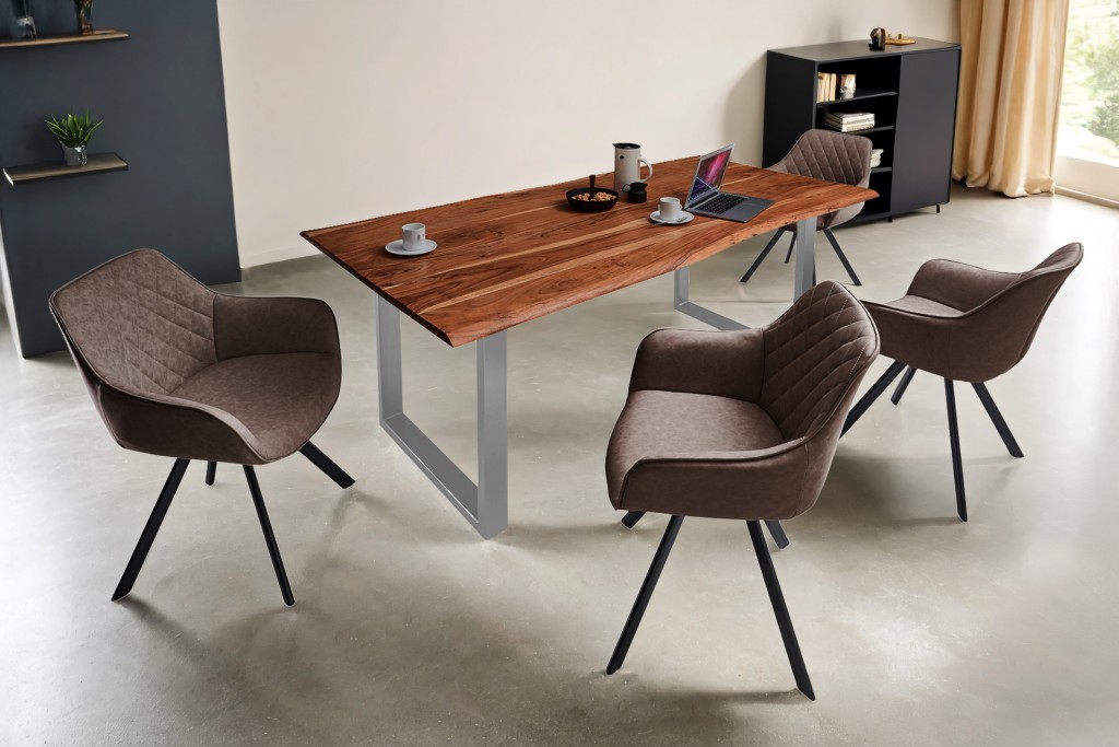 Esstisch Baumkante massiv Akazie nussbaum 140 x 80 silber MILO