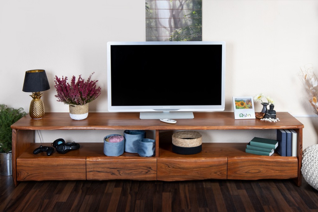 Lowboard TV-Board 230 x 45 x 50 cm Akazienholz massiv nussbaumfarben DAHLIA
