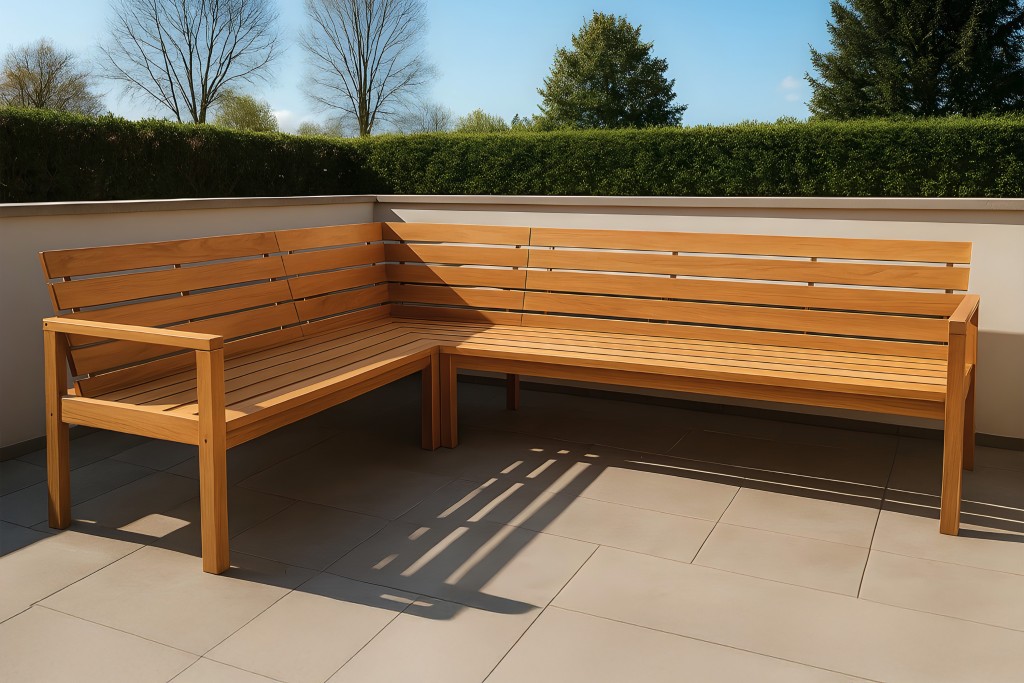 Eckbank Gartenbank Teakholz 255 / 195 x 68 x 95 cm FREETOWN