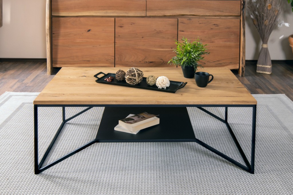 Couchtisch Industrial-Design Wildeiche massiv 110x60 cm schwarz MILA