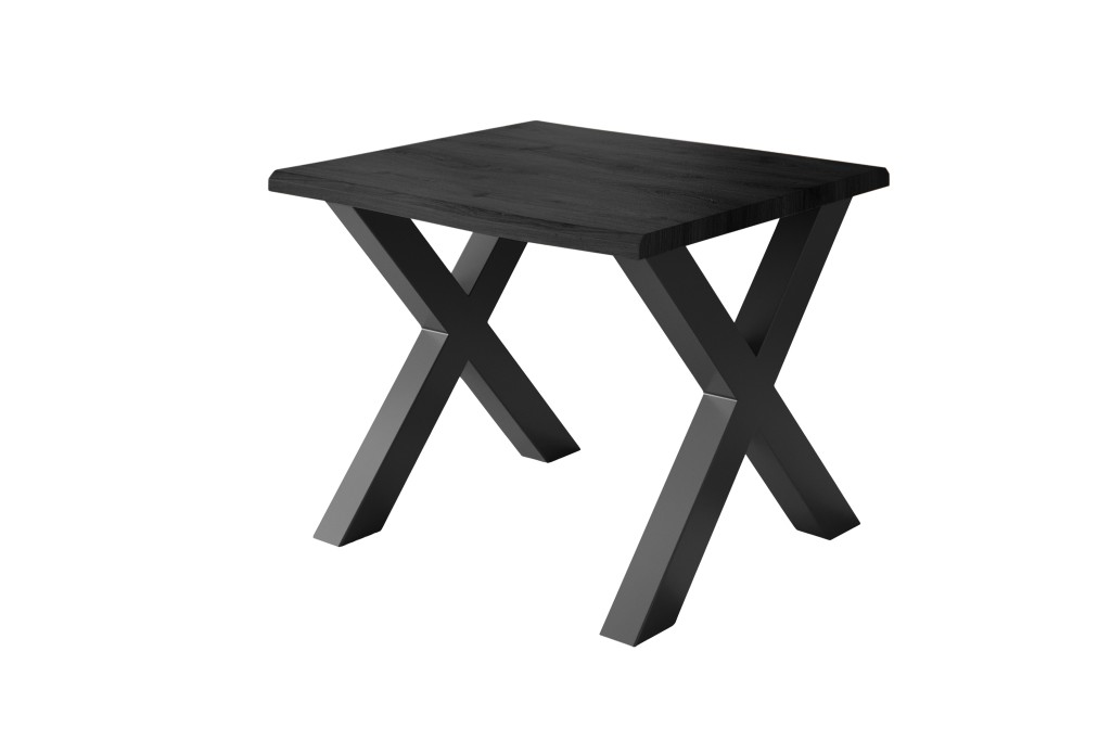 Esstisch Baumkante Holz-Optik Grau 80 x 80 X-Gestell schwarz JULIUS