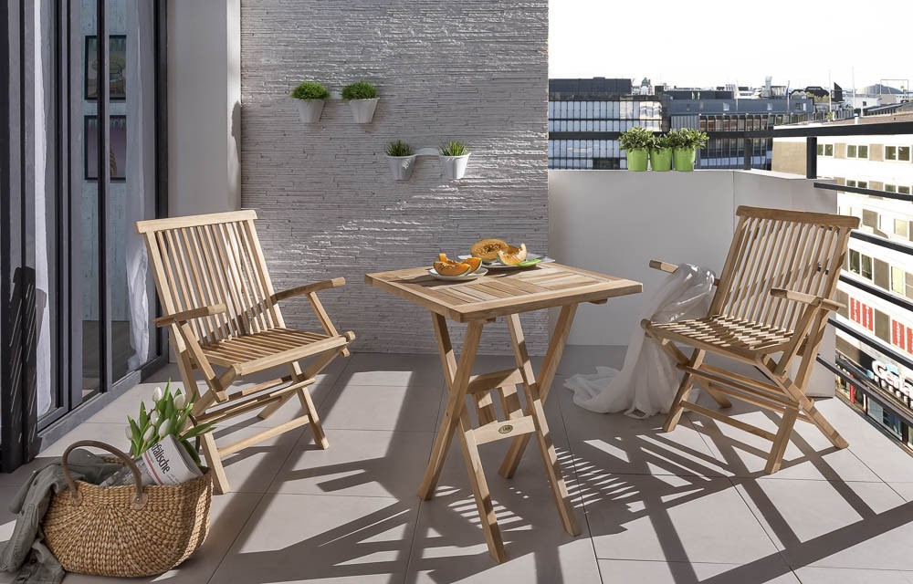 Balkonmöbel Set 3tlg Teak Klapptisch 70 x 70 cm SUNSET/MALLORCA