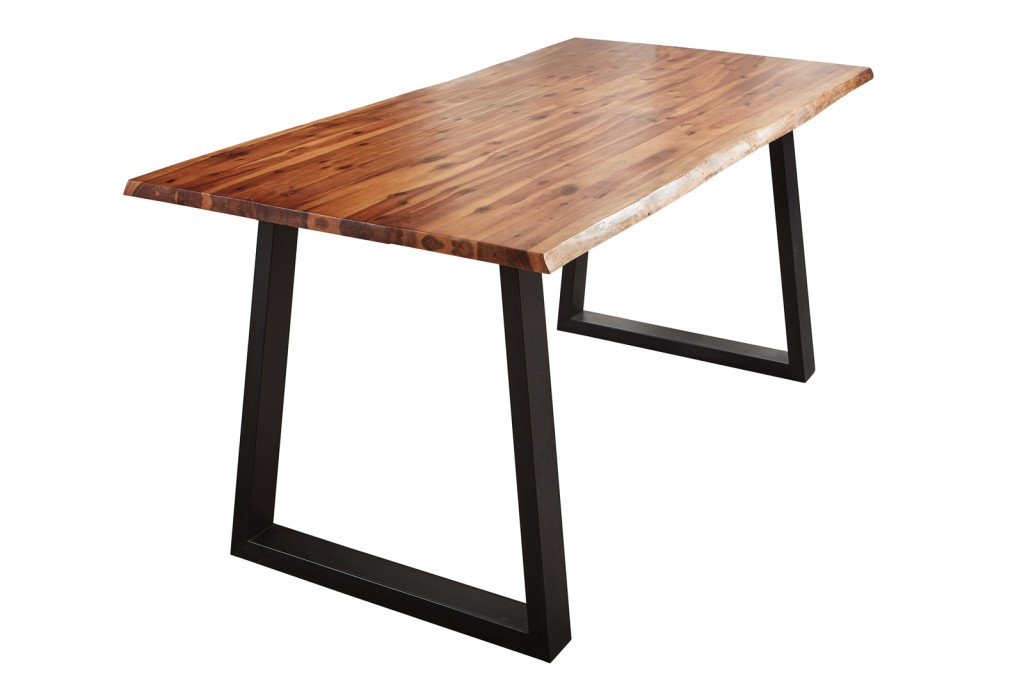 Esstisch Baumkante cognac Akazie V-Gestell schwarz 120 x 80 cm WIEN