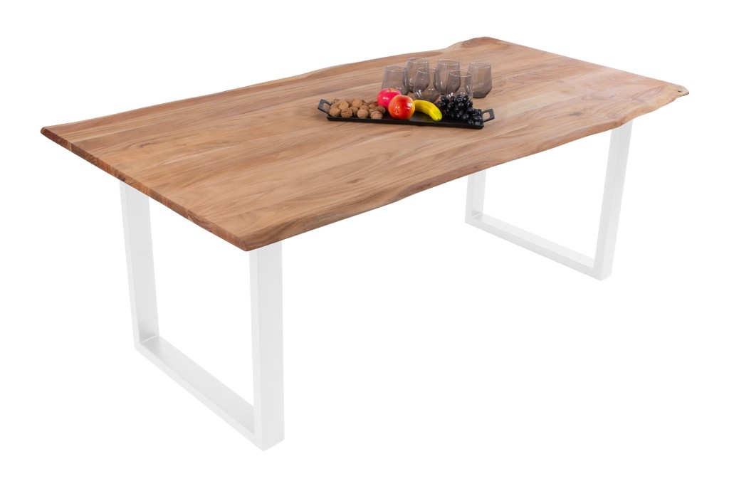 Esstisch Baumkante massiv Akazie eichefarben 260 x 100 cm weiß DEREK