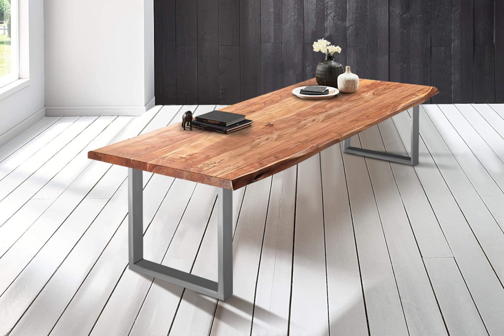 Esstisch Baumkante massiv Akazie natur 240 x 110 silber VALIN