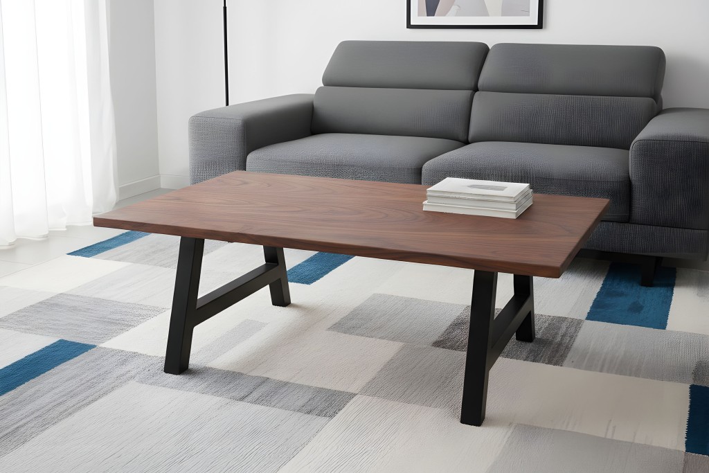 Couchtisch Baumkante 120x80 cm Akazie Nussbaumfarben schwarz A-Gestell