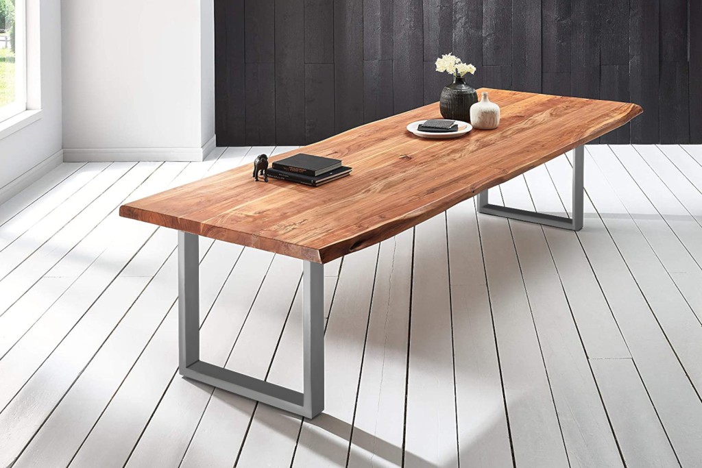 Esstisch Baumkante massiv Akazie natur 280 x 110 silber VALIN