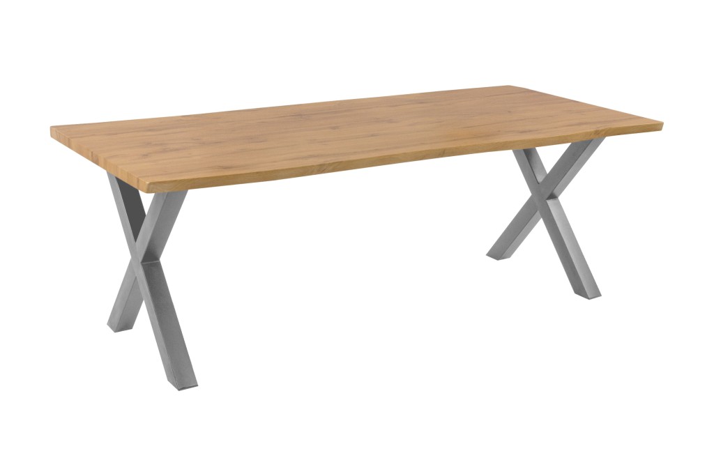 Esstisch Baumkante Holz-Optik Wildeiche 220 x 100 X-Gestell silber JOSY