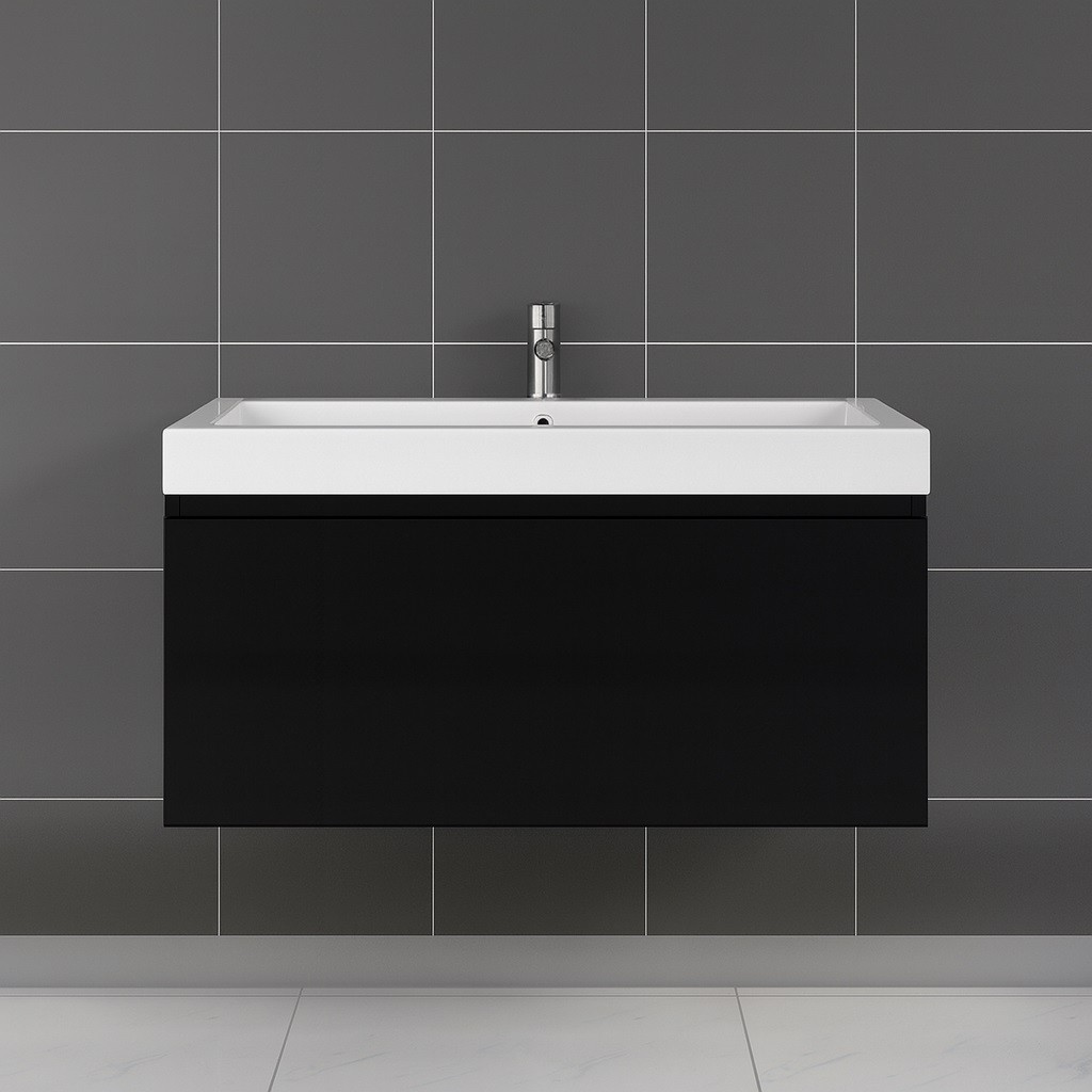 Badmöbel Waschplatz Hochglanz schwarz 100 cm PARMA
