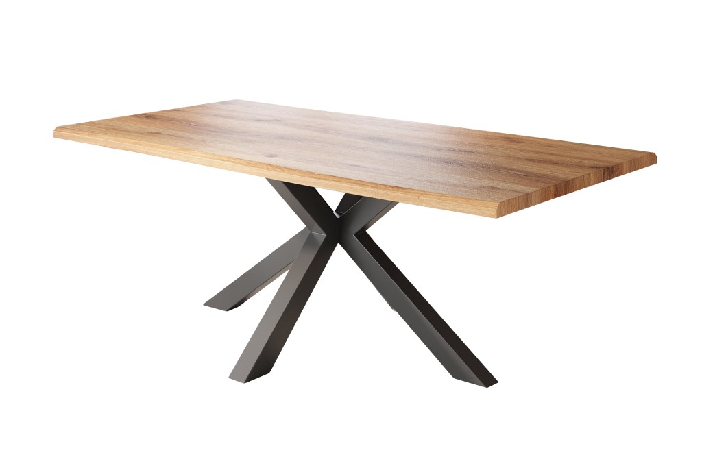 Esstisch Baumkante Holz-Optik Wildeiche 240 x 100 Spider-Gestell schwarz JULIUS