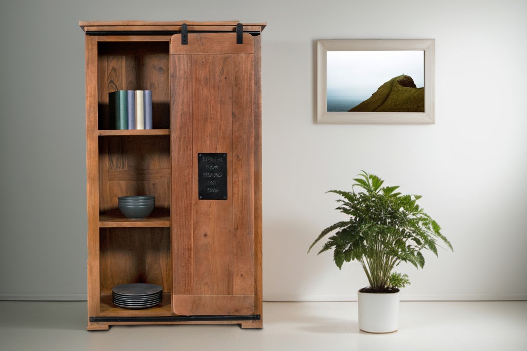 Highboard Vitrine Akazie massiv 90 x 45 x 150 cm nussbaumfarben LIBRO