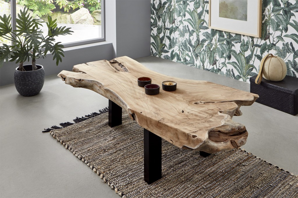 Couchtisch Beistelltisch massiv Teakholz naturbelassen 110x60x35 cm schwarz IBIZA