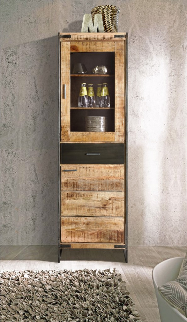 Vitrine Glasvitrine 63 x 190 x 40 cm Mangoholz ARTA