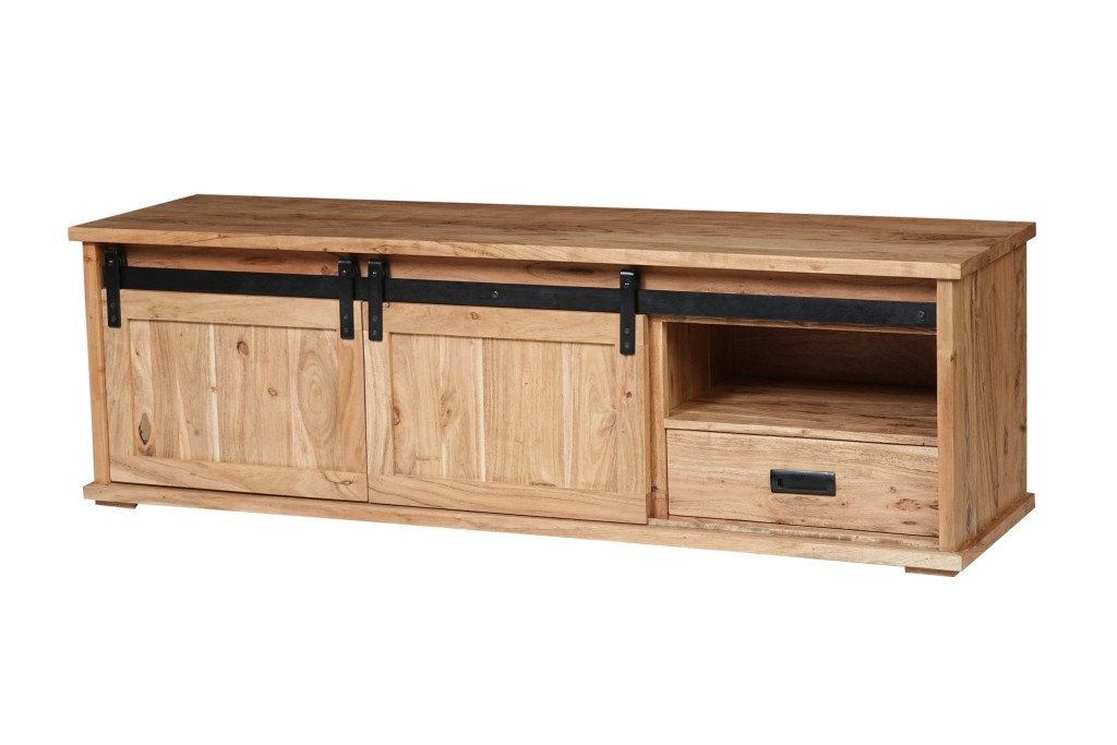 Lowboard 160 x 45 x 50 cm Akazienholz massiv naturfarben ohne Baumkante LIAN 3