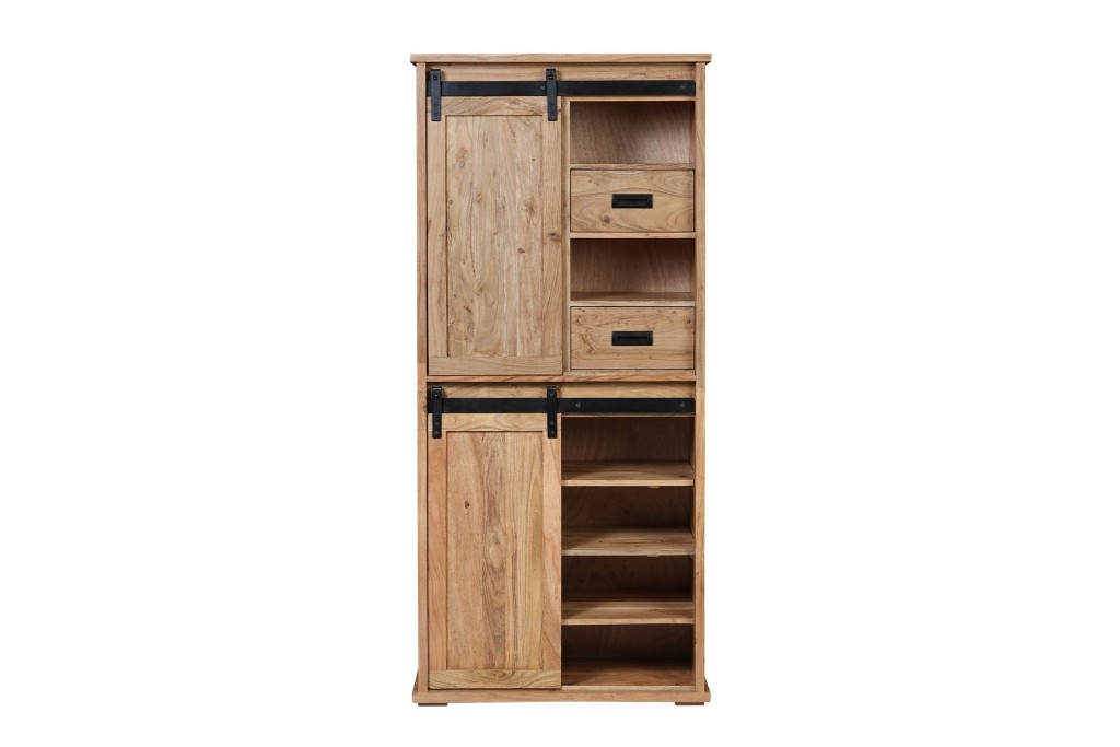 Highboard 80 x 45 x 175 cm Akazienholz massiv naturfarben ohne Baumkante LIAN 3