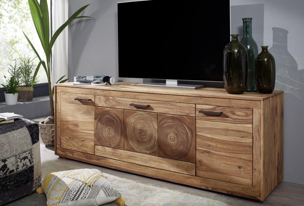 Lowboard TV-Schrank 178 x 62,5 x 46 cm Akazienholz naturfarben NORA III
