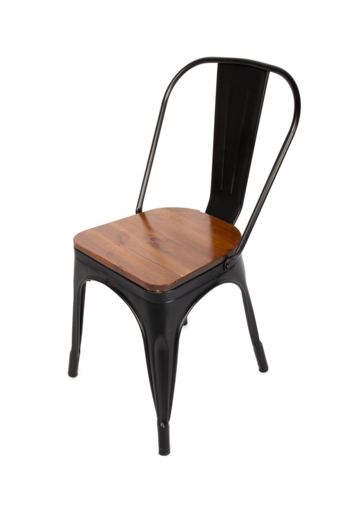 Esszimmerstuhl Metallstuhl stapelbar schwarz matt Sitz Pinienholz LINA