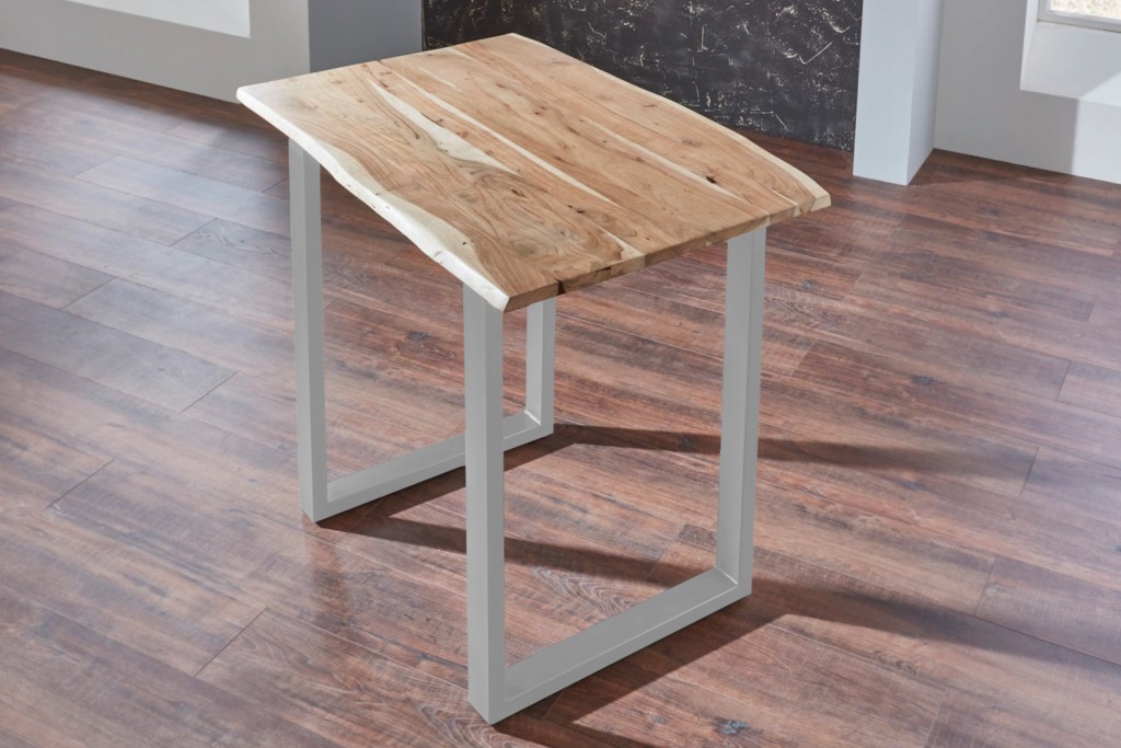 Bartisch Baumkante massiv Akazie natur 80 x 80 silber Quebec