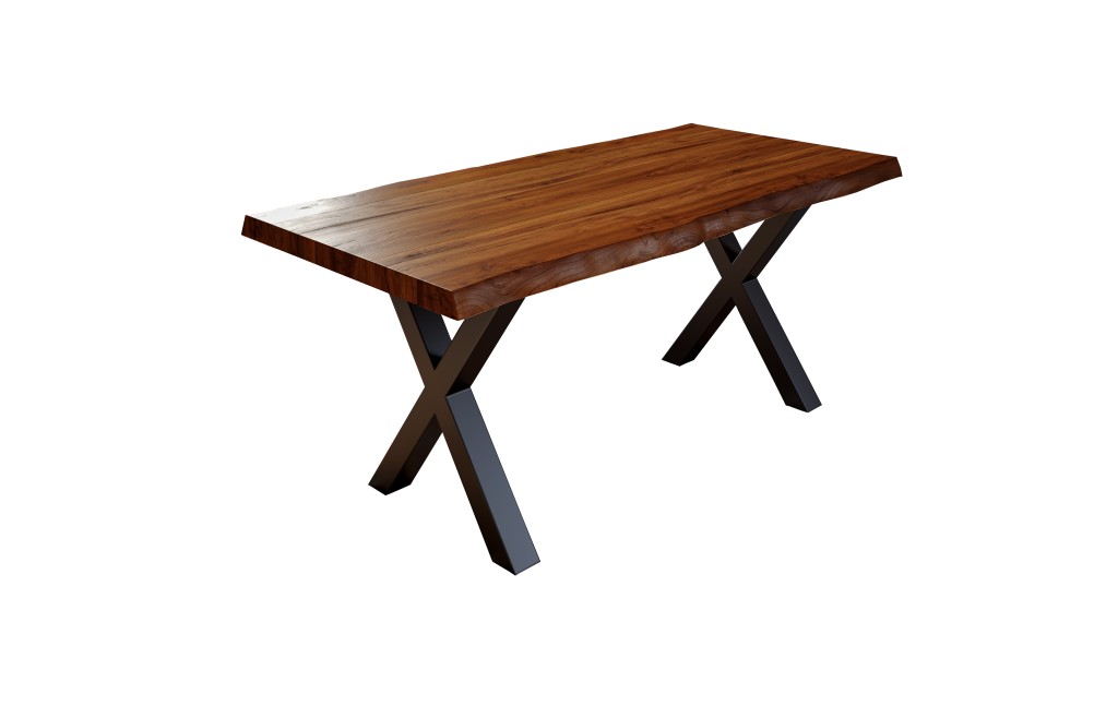 Esstisch Baumkante massiv Akazie nussbaumfarben 180 x 90 schwarz X-Gestell XEREZ