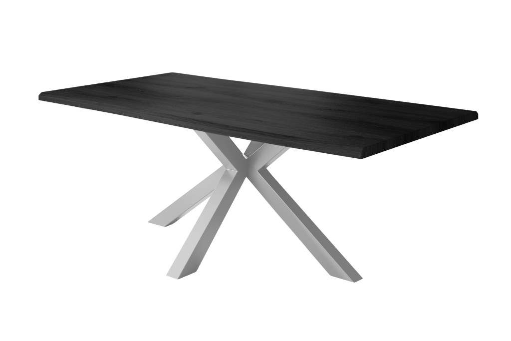 Esstisch Baumkante Holz-Optik Grau 240 x 100 Spider-Gestell silber JULIUS