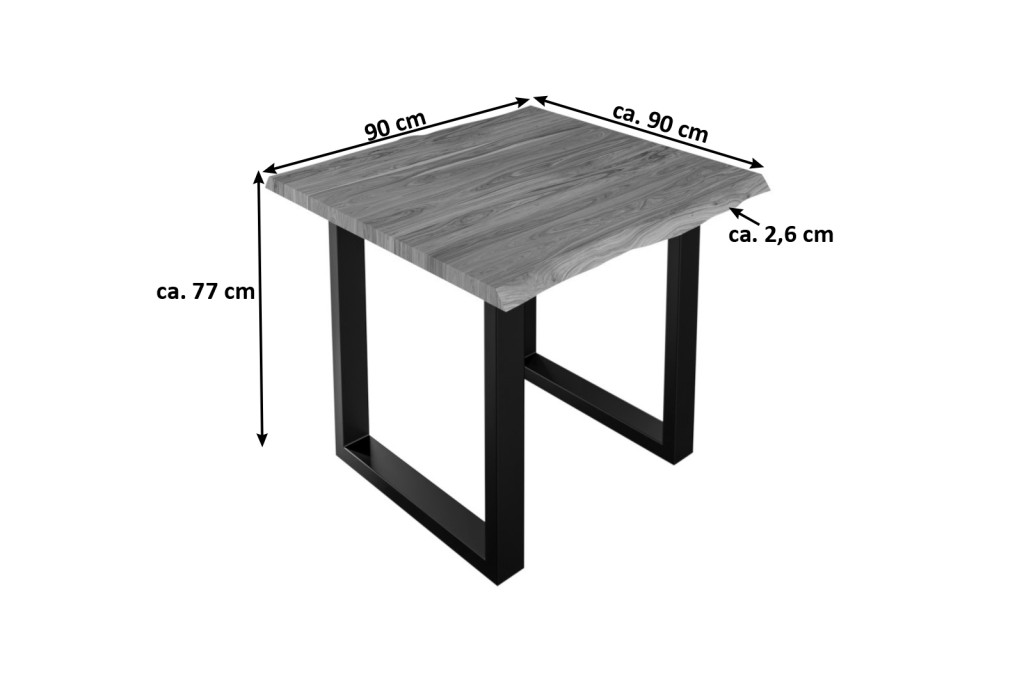 Esstisch Baumkante massiv Akazie stone 90 x 90 cm schwarz LAUREN