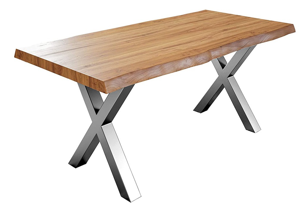 Esstisch Baumkante massiv Akazie natur 280 x 100 silber X-Gestell XEREZ