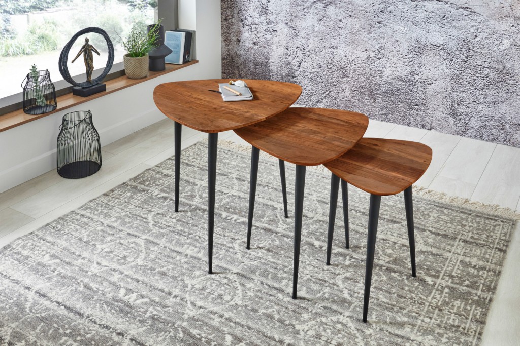 Beistelltisch-Set Akazie 40x40, 50x50 & 60x60 cm nussbaum schwarz ELSA