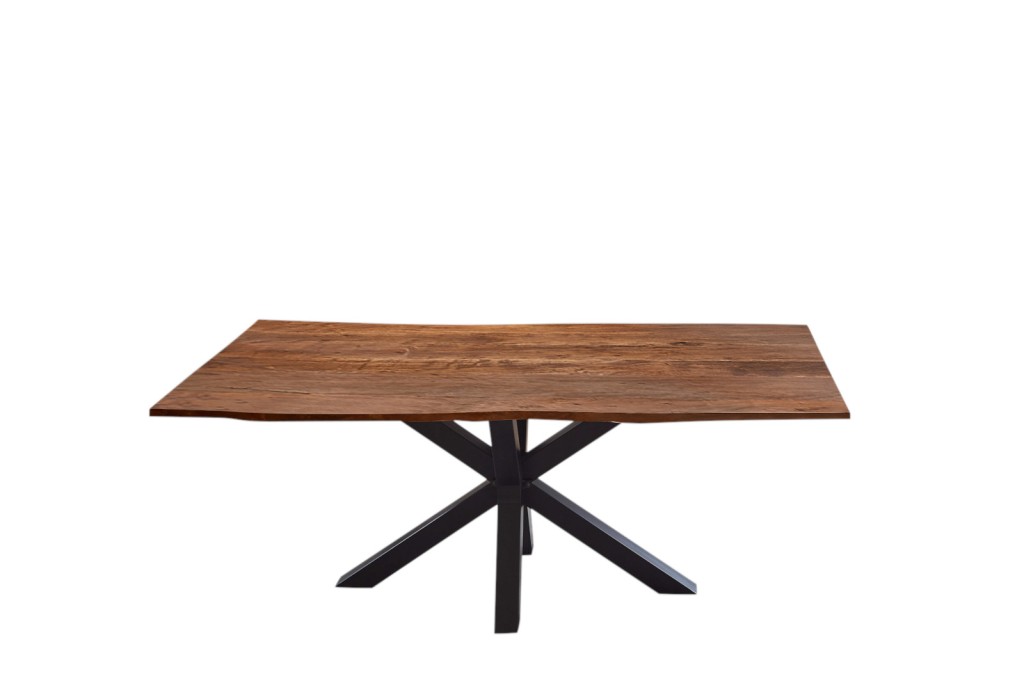 Esstisch Baumkante massiv Akazie nussbaum 180 cm Spider-Gestell schwarz QUINCY