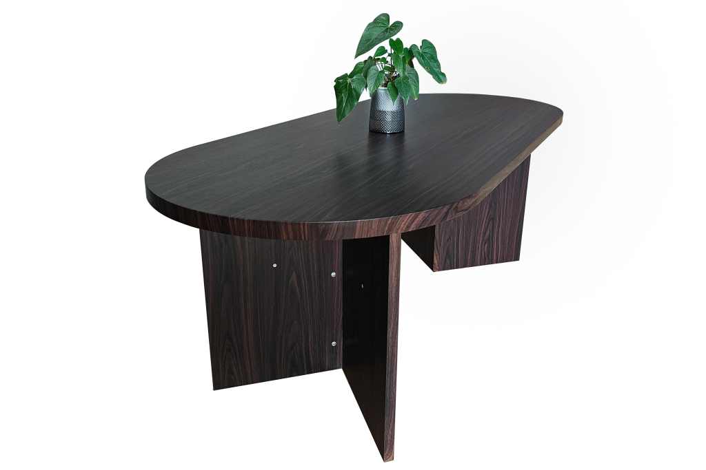 Esstisch 204 x 90 cm Holz Walnuss-Optik gerade Kante oval V-Gestell OVI