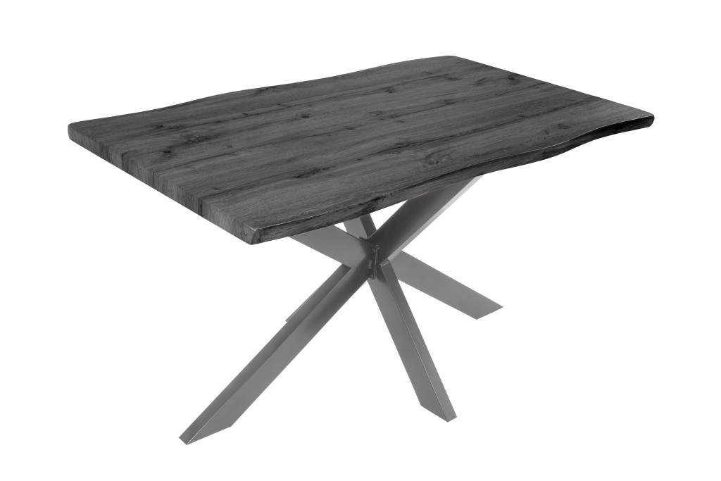 Esstisch Baumkante Holz-Optik Grau 140 x 80 Spider-Gestell silber JOSY