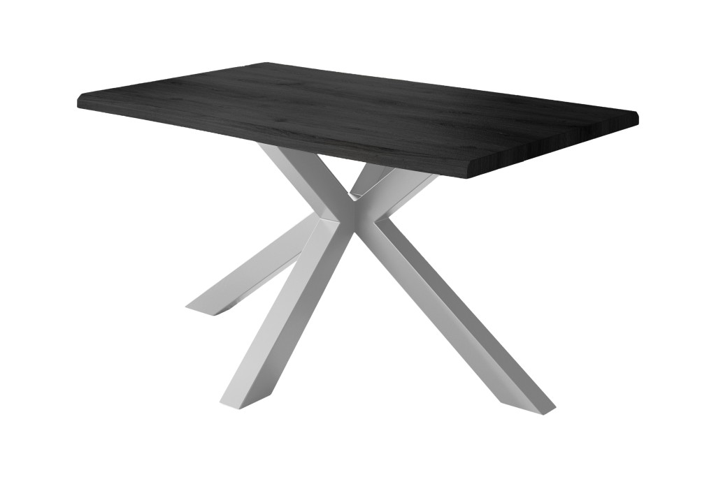 Esstisch Baumkante Holz-Optik Grau 120 x 80 Spider-Gestell silber JULIUS