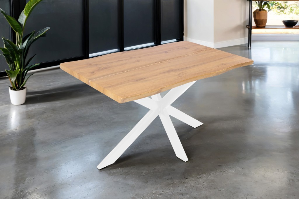 Esstisch Baumkante Holz-Optik Wildeiche 120 x 80 Spider-Gestell weiß DUA