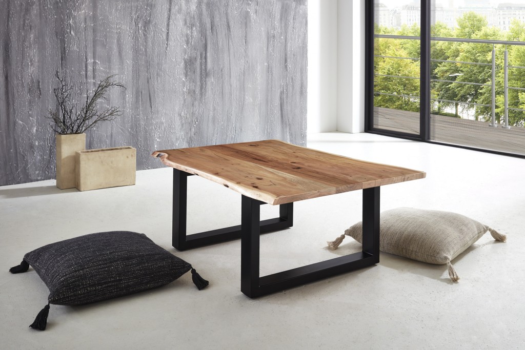 Couchtisch Baumkante 120x80 cm Akazie massiv + naturfarben schwarz LUBIN