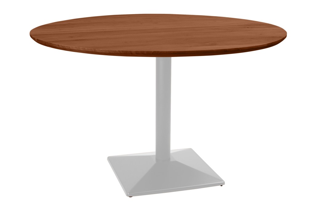 Bistrotisch Schweizer Kante massiv Akazie nussbaumfarben 120 cm Säulengestell-eckig silber BRASILIA