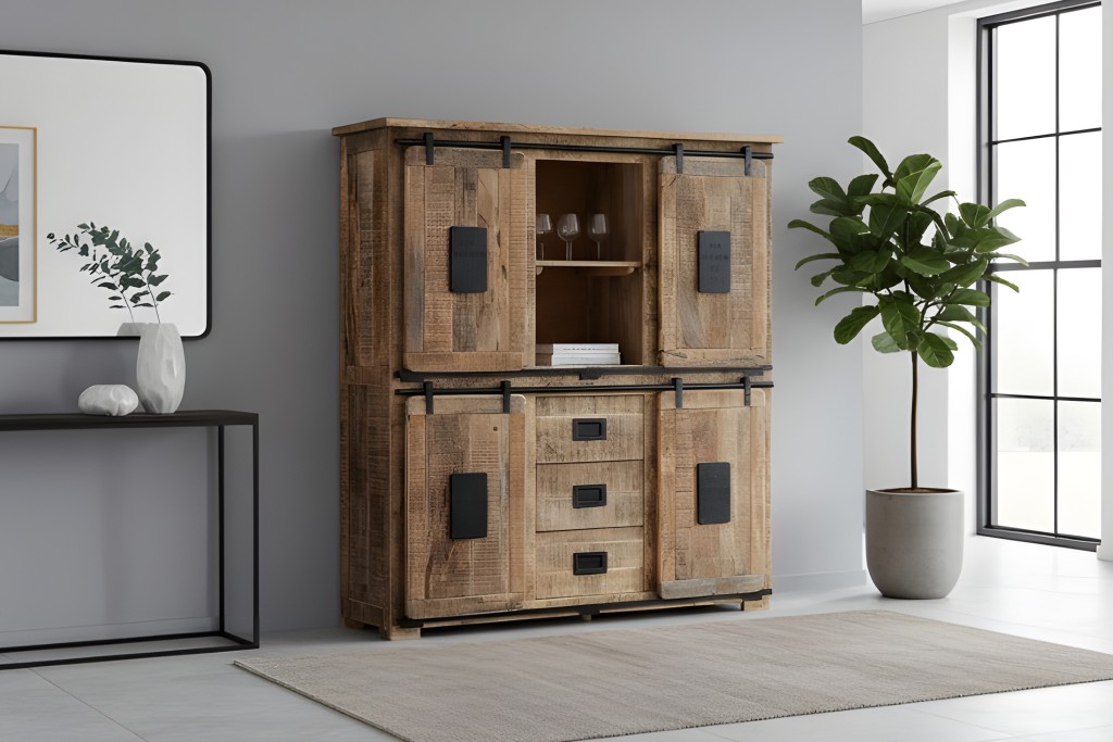Highboard Mango Rough massiv vielfarbig 150 x 45 x 160 cm LIBRO