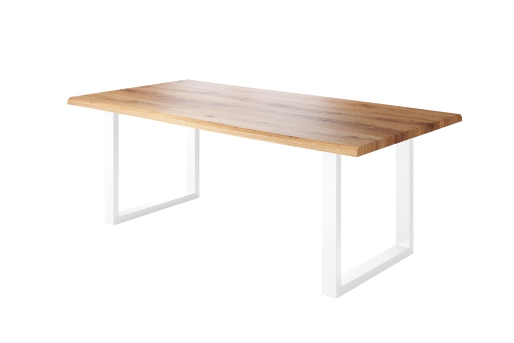 Esstisch Baumkante Holz-Optik Wildeiche 240 x 100 U-Gestell weiß JULIUS