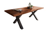 Esstisch Baumkante massiv Akazie Nuss 200 x 100 X-Gestell schwarz ATLAS Esstisch Baumkante massiv Akazie Nuss 200 x 100 X-Gestell schwarz ATLAS